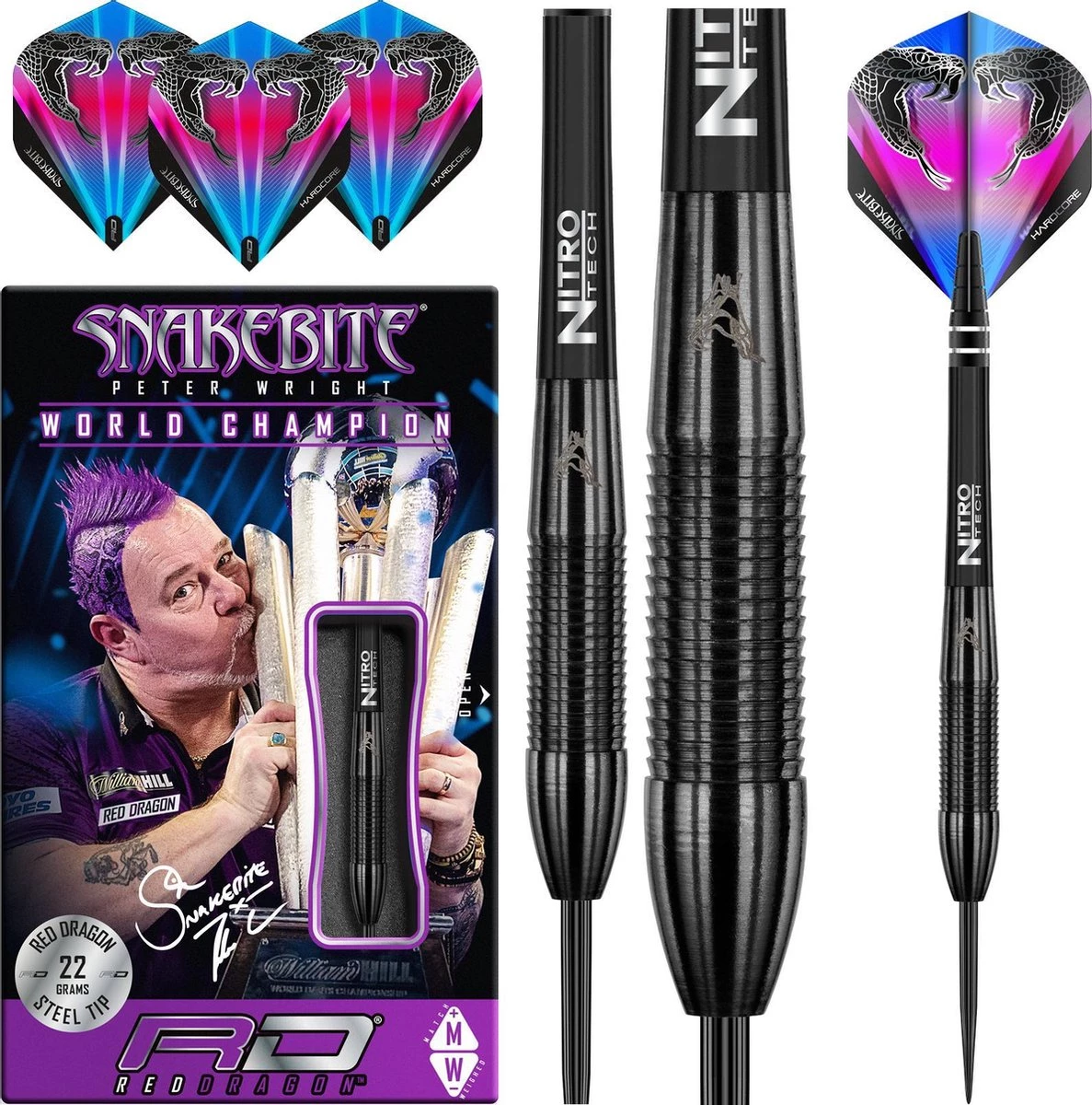 RED DRAGON Peter Wright Snakebite 3: Steeltip Tungsten Fléchettes Professional 22 Grammes 1 RED DRAGON Peter Wright Snakebite 3: Steeltip Tungsten Fléchettes Professional 22 Grammes