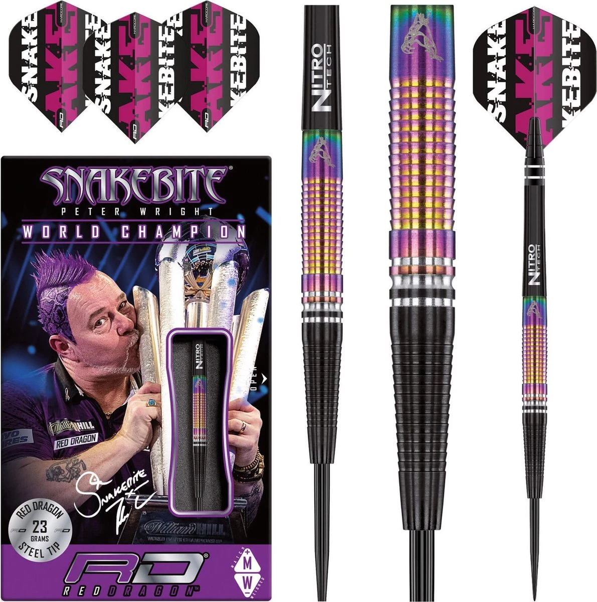 RED DRAGON Peter Wright Snakebite World Champion Tapered : Steeltip Tungsten Fléchettes Professional 23 Grammes 1 RED DRAGON Peter Wright Snakebite World Champion Tapered : Steeltip Tungsten Fléchettes Professional 23 Grammes