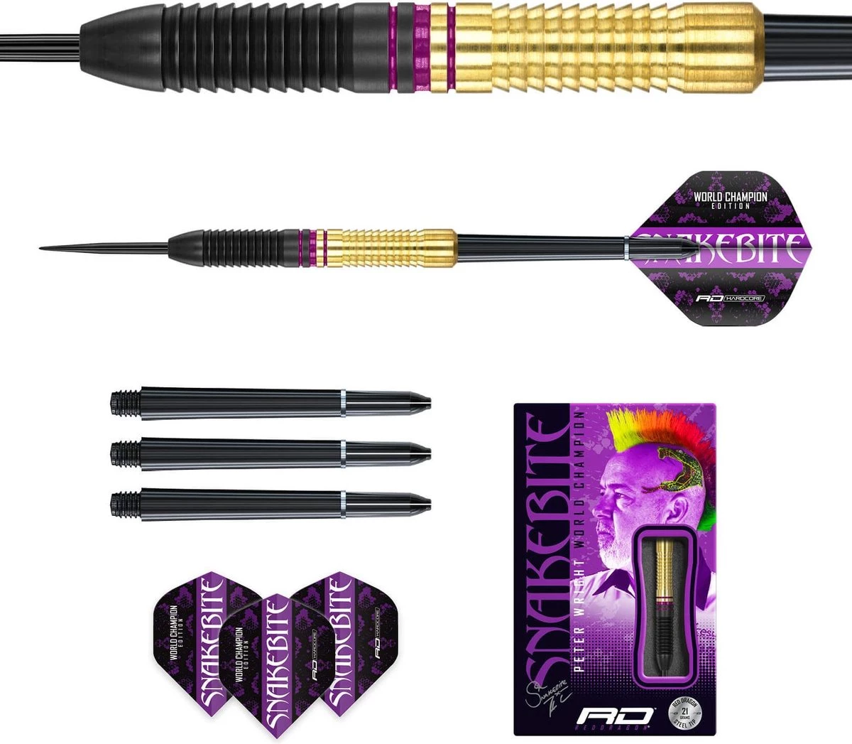 RED DRAGON Peter Wright Snakebite World Champion Edition Steeltip Brass Fléchettes Professional 21 Grammes 4 RED DRAGON Peter Wright Snakebite World Champion Edition Steeltip Brass Fléchettes Professional 21 Grammes – Image 4