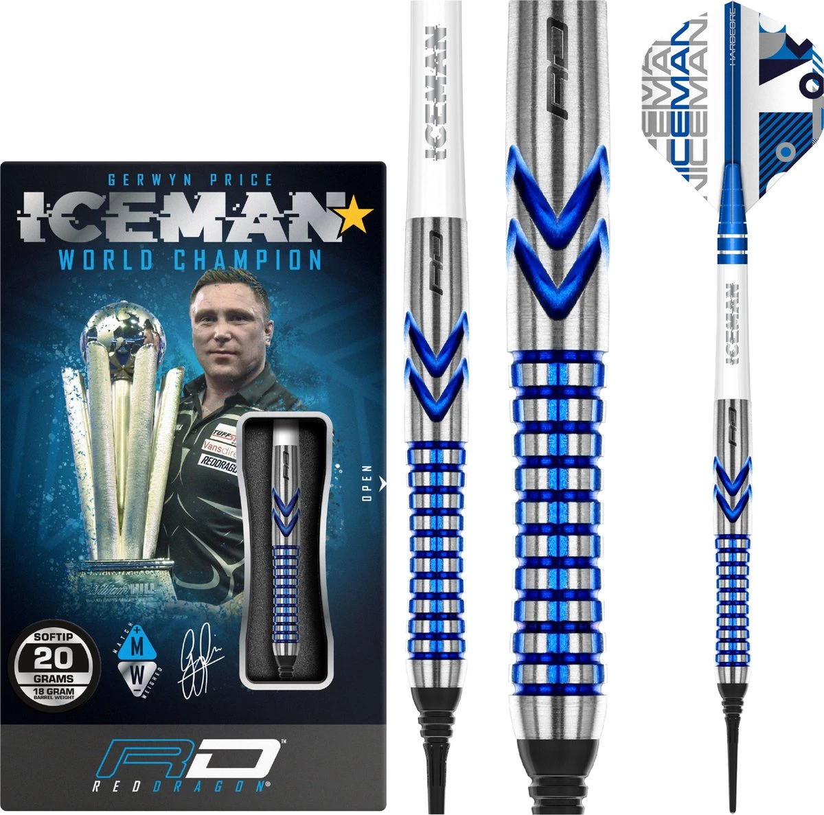 Red Dragon Gerwyn Price Iceman Contour 90% Soft Tip Fléchettes 1 Red Dragon Gerwyn Price Iceman Contour 90% Soft Tip Fléchettes