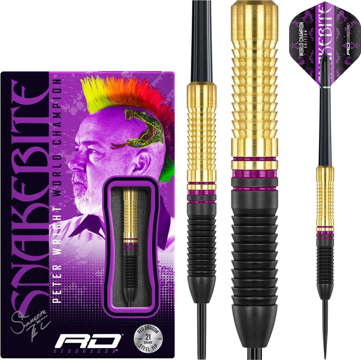RED DRAGON Peter Wright Snakebite World Champion Edition Steeltip Brass Fléchettes Professional 21 Grammes 1 RED DRAGON Peter Wright Snakebite World Champion Edition Steeltip Brass Fléchettes Professional 21 Grammes